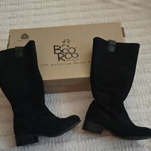 Women's Tall Black Suede Boots Lined With 100% Australian Merino Wool